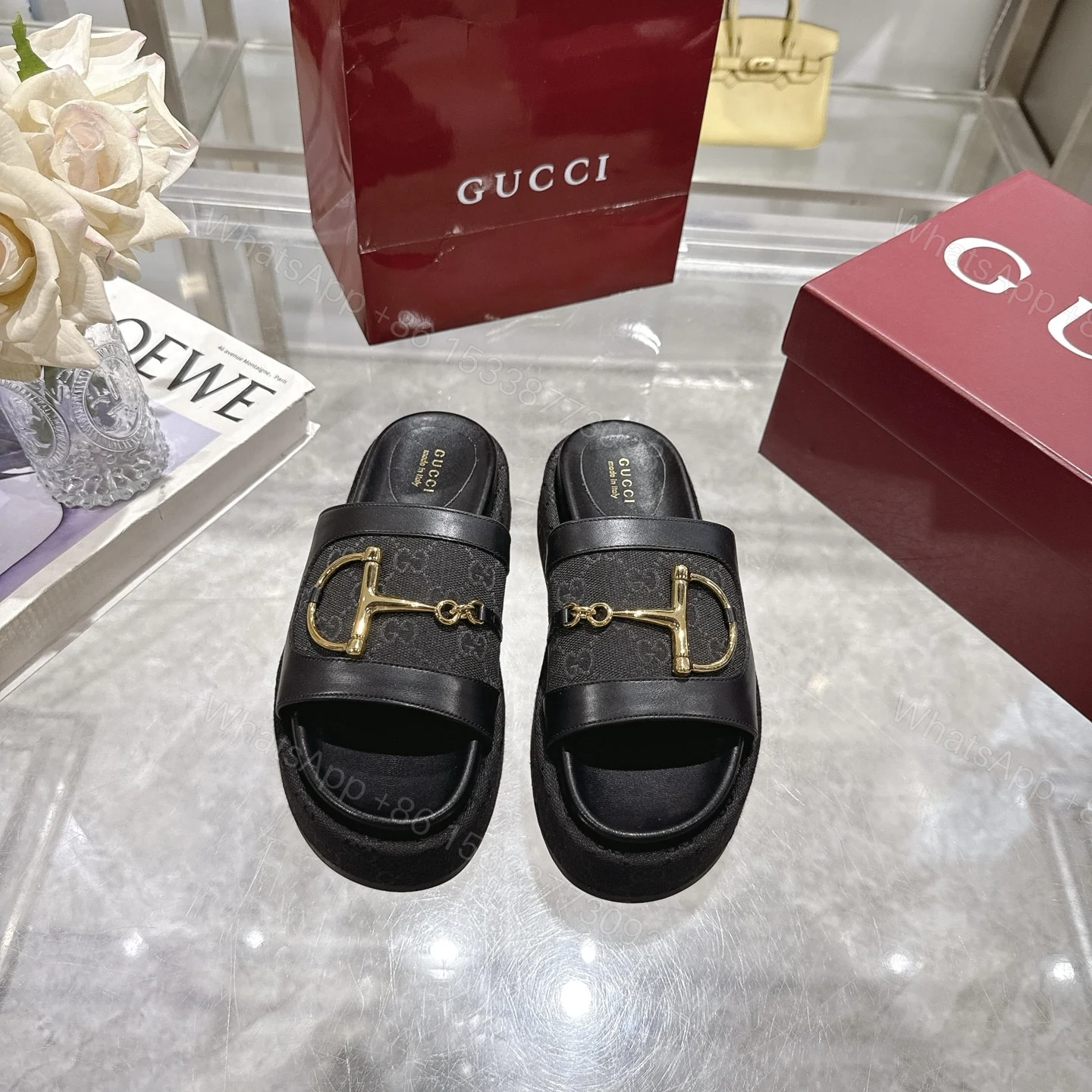 View 3 of GUCCI WOMEN’S PLATFORM SLIDES WITH HORSEBIT BLACK