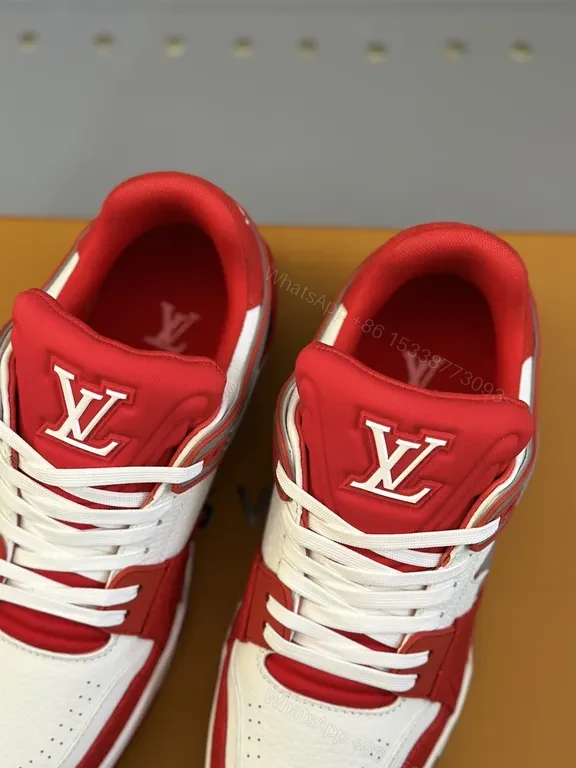 View 6 of Bold Red LV High-Top Sneakers with Premium Leather and Suede