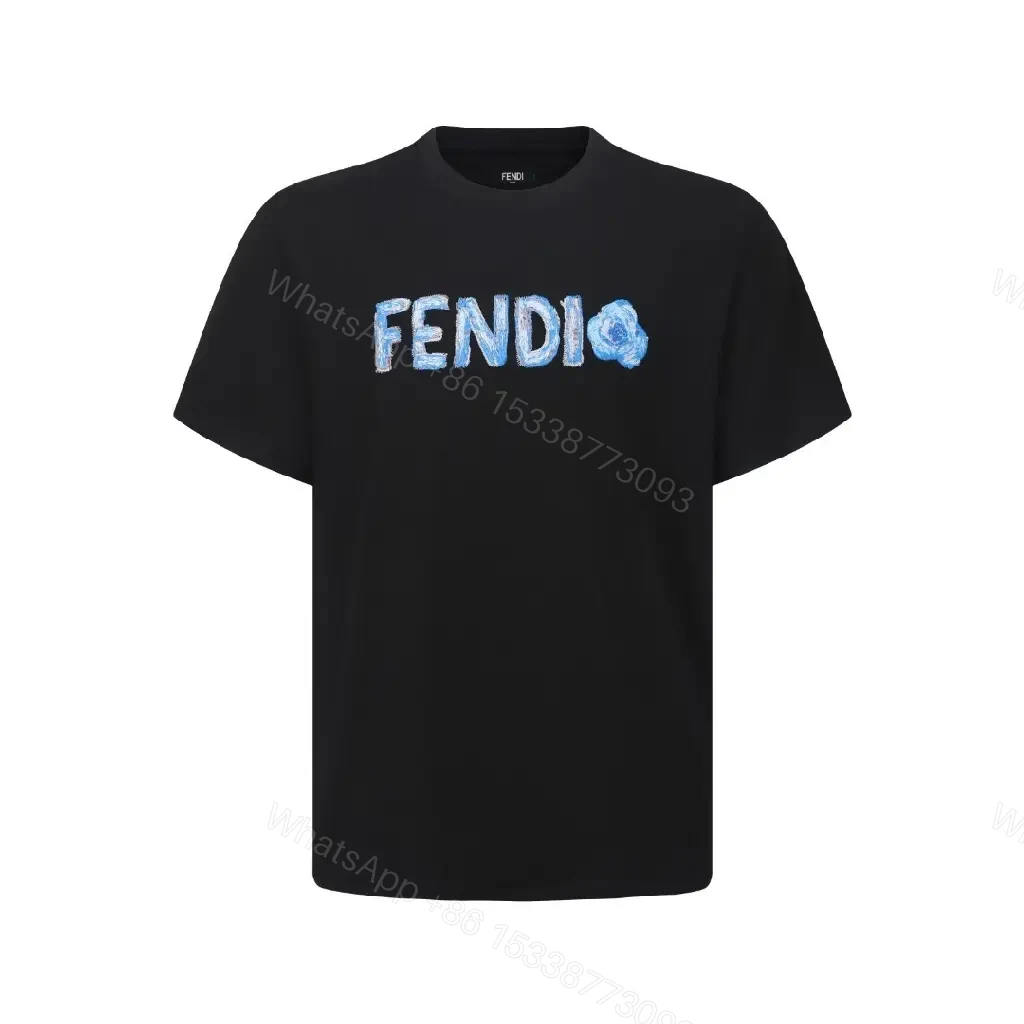 View 5 of Ice-Blue Fendi Logo Tee – Luxury Comfort, Black Cotton