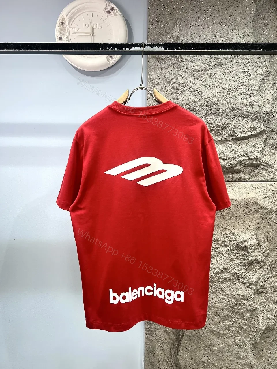 View 6 of Bold Red Jersey Tee: Subtle Logo, Casual Luxe Top