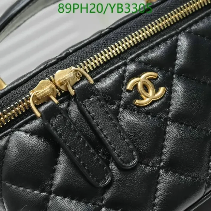 View 4 of Chanel Leather Vanity Black Bag with Chain YB33055