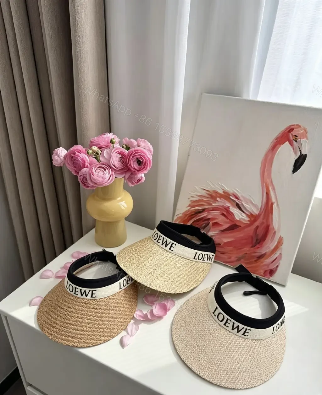 View 4 of Natural Beige Straw Visor Hat — Wide-Brim, Elastic Band, LOEWE Band