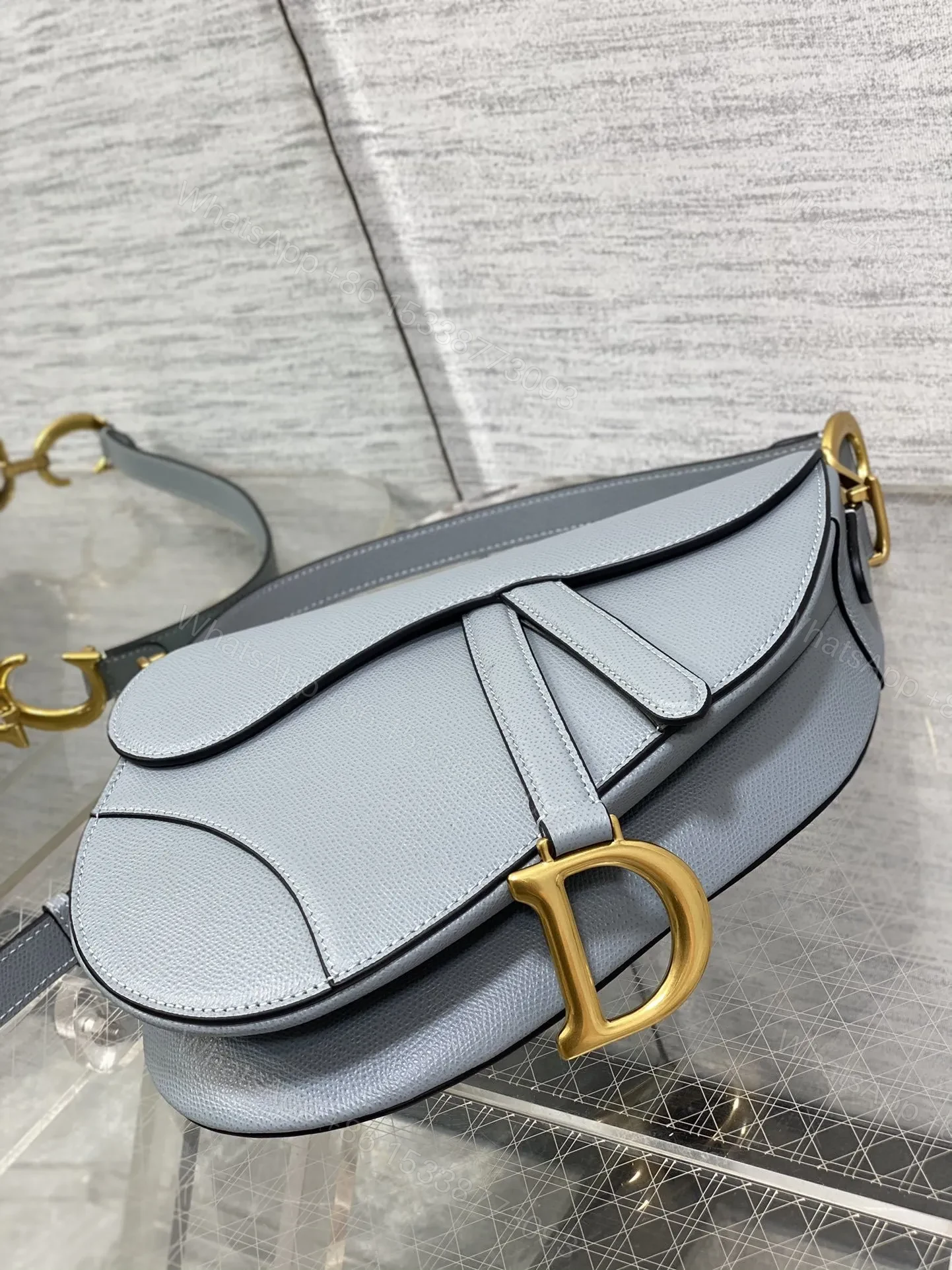 View 6 of Dior Saddle Bag in Deep Grey-Blue Gold Hardware