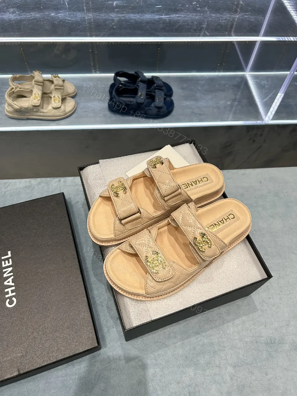 View 4 of Gold-Trim Quilted Sandals: Two-Strap Couture Vibe footwear