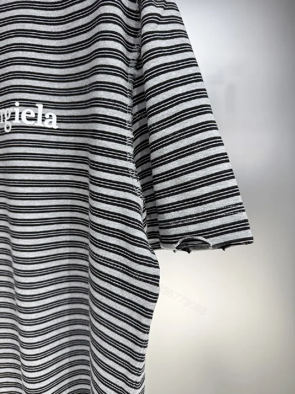 View 5 of Striped Cotton Tee | Rib Knit Crew Neck | Subtle Logo Everyday Wear