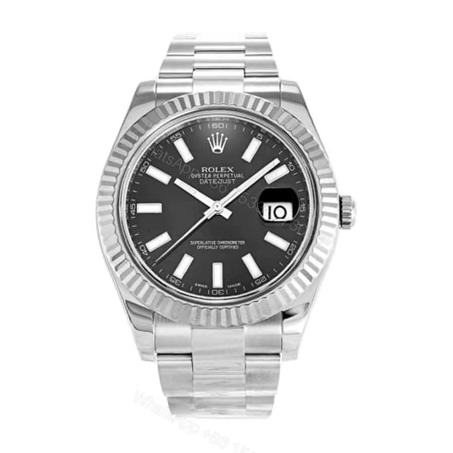 Rolex Datejust II 116334 Super Clone : Steel Fluted Bezel Black Dial 41mm — view 1