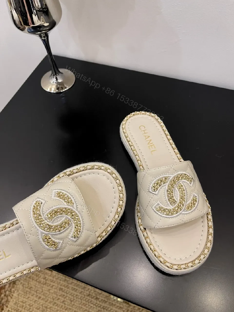 View 4 of Taupe Leather Slip-Ons: Luxe Logo Chic Comfort Sandals