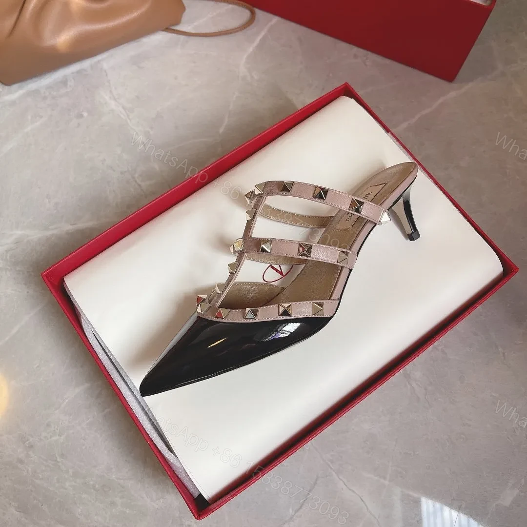 View 4 of Valentino Women Black Patent Leather Studded Mules