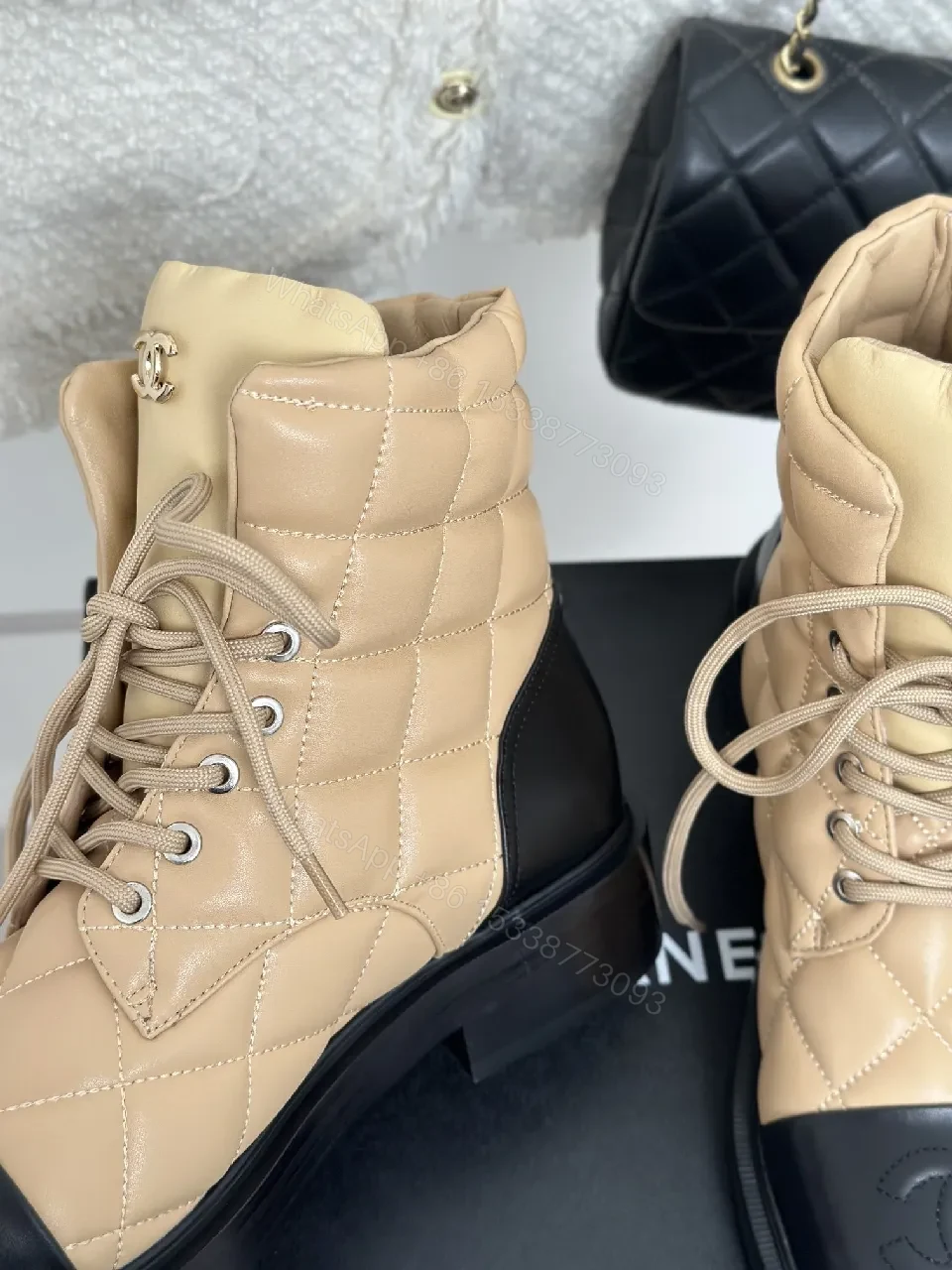 View 7 of Quilted Nubuck Boots: Beige/Black, Modern Luxe Comfort