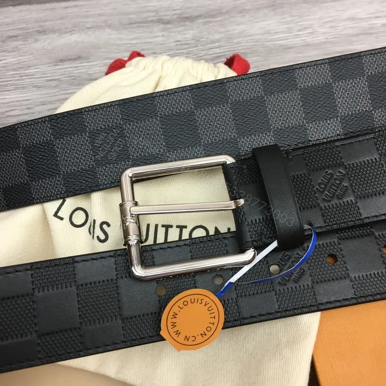 View 5 of Black Damier Belt with Signature Hardware - Luxe Coated Canvas