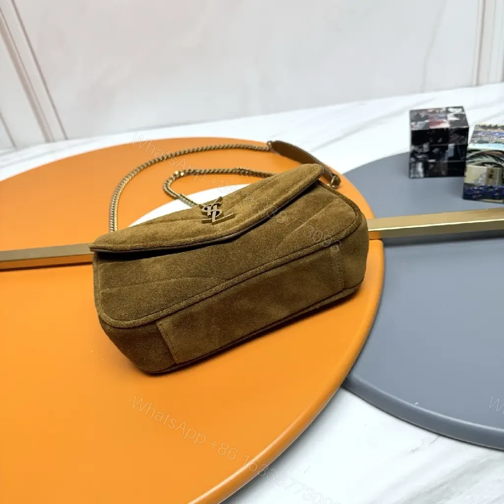 View 3 of Brown Suede Flap Bag with Chain Strap, Luxe Silhouette