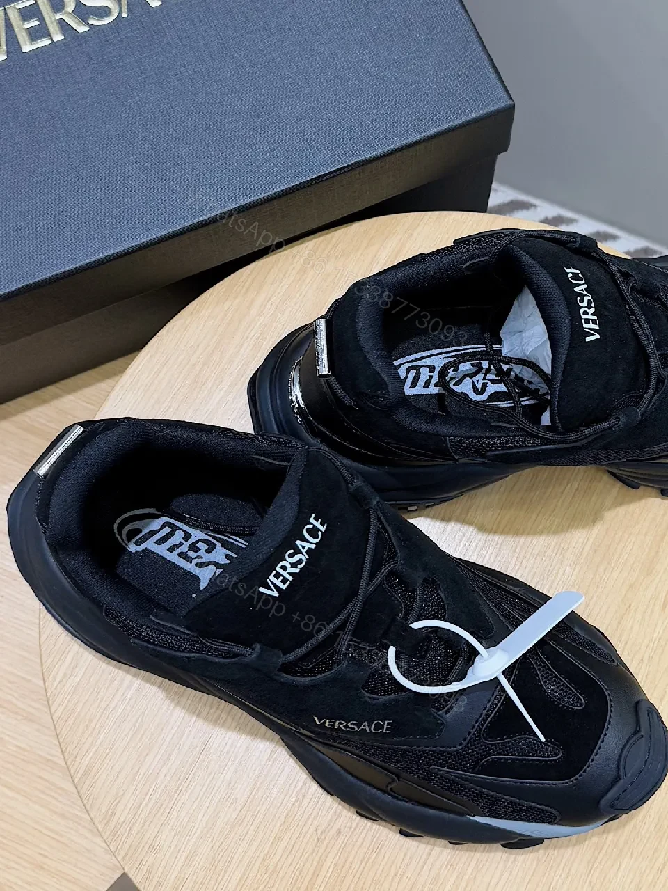 View 5 of Bold Versace-Style Black Knit Sneaker with Luxe Detailing