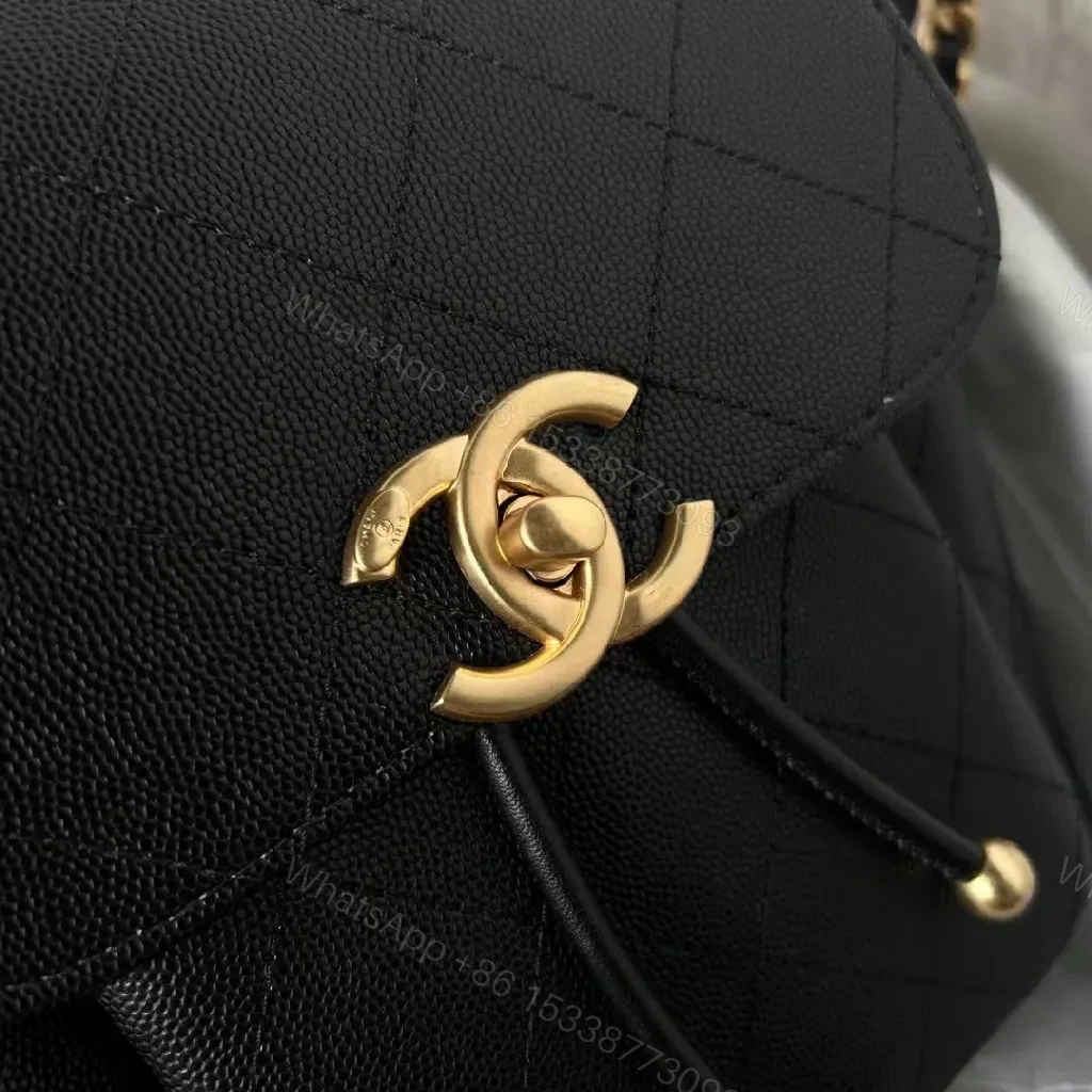 View 3 of Black Faux Leather Mini Backpack with Gold Chain Interlock