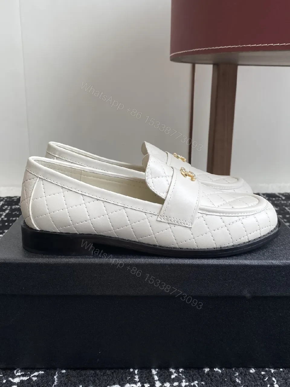 View 9 of Quilted White Leather Loafers with Gold Hardware, All-Day Comfort