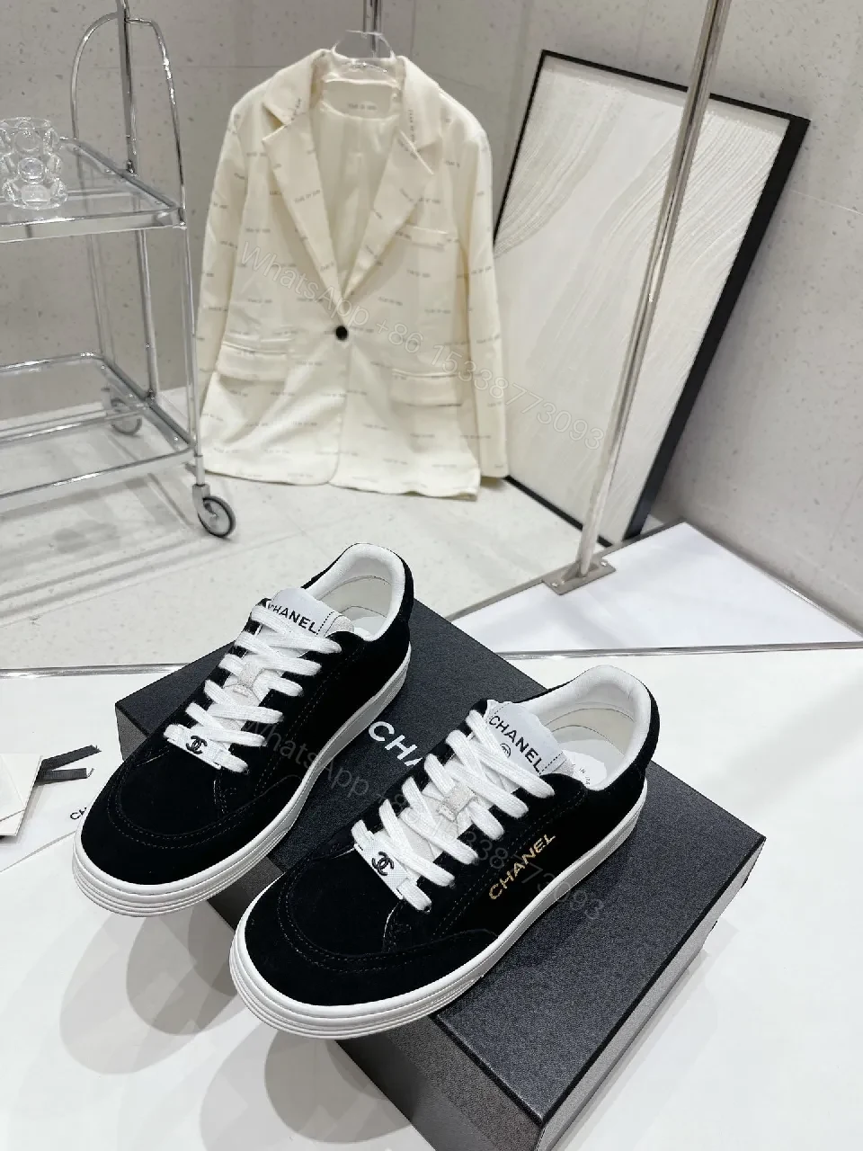 Black & White Suede Leather Sneakers - Subtle Logo Details, Everyday High-Tops — view 1
