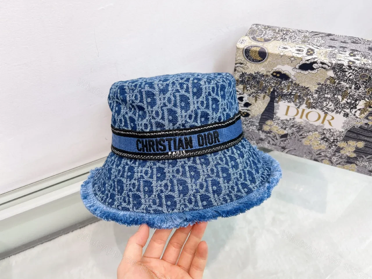 View 5 of Blue Denim Bucket Hat: Patterned Denim, Luxe Streetwear Style
