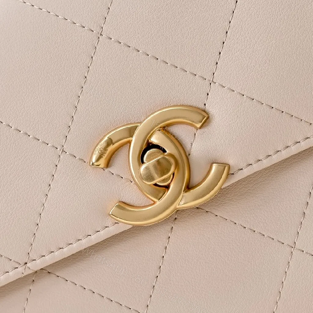 View 4 of Quilted Beige Calfskin Bag with Gold Hardware, Luxe Everyday