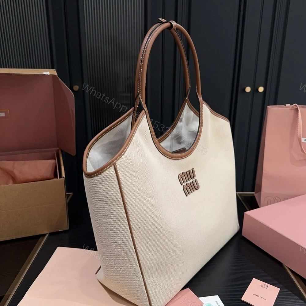View 3 of MIUMIU IVY TOTE BAG BEIGE AND BRANDY 38CM