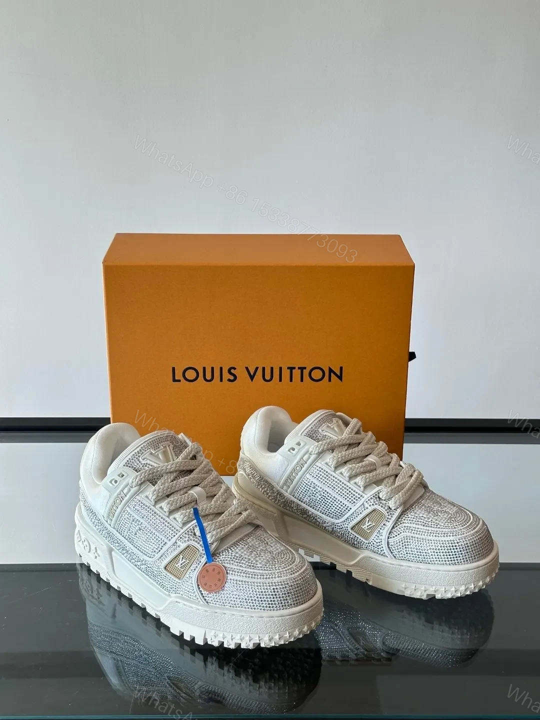 View 4 of LV Men White Mesh And Leather Sneakers