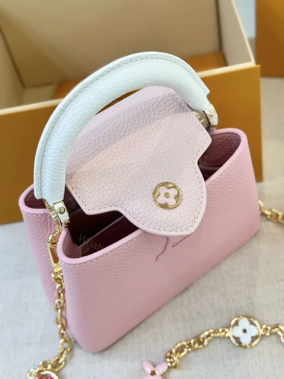 View 3 of Louis Vuitton LV Capucines Like Auth Handbags Pink Lock Gold 21cm