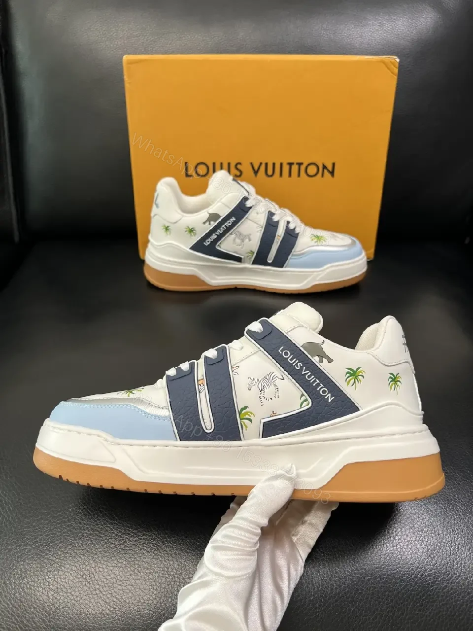 View 7 of Island Luxe Trainer: Premium Leather, Palm-Trim Sneakers