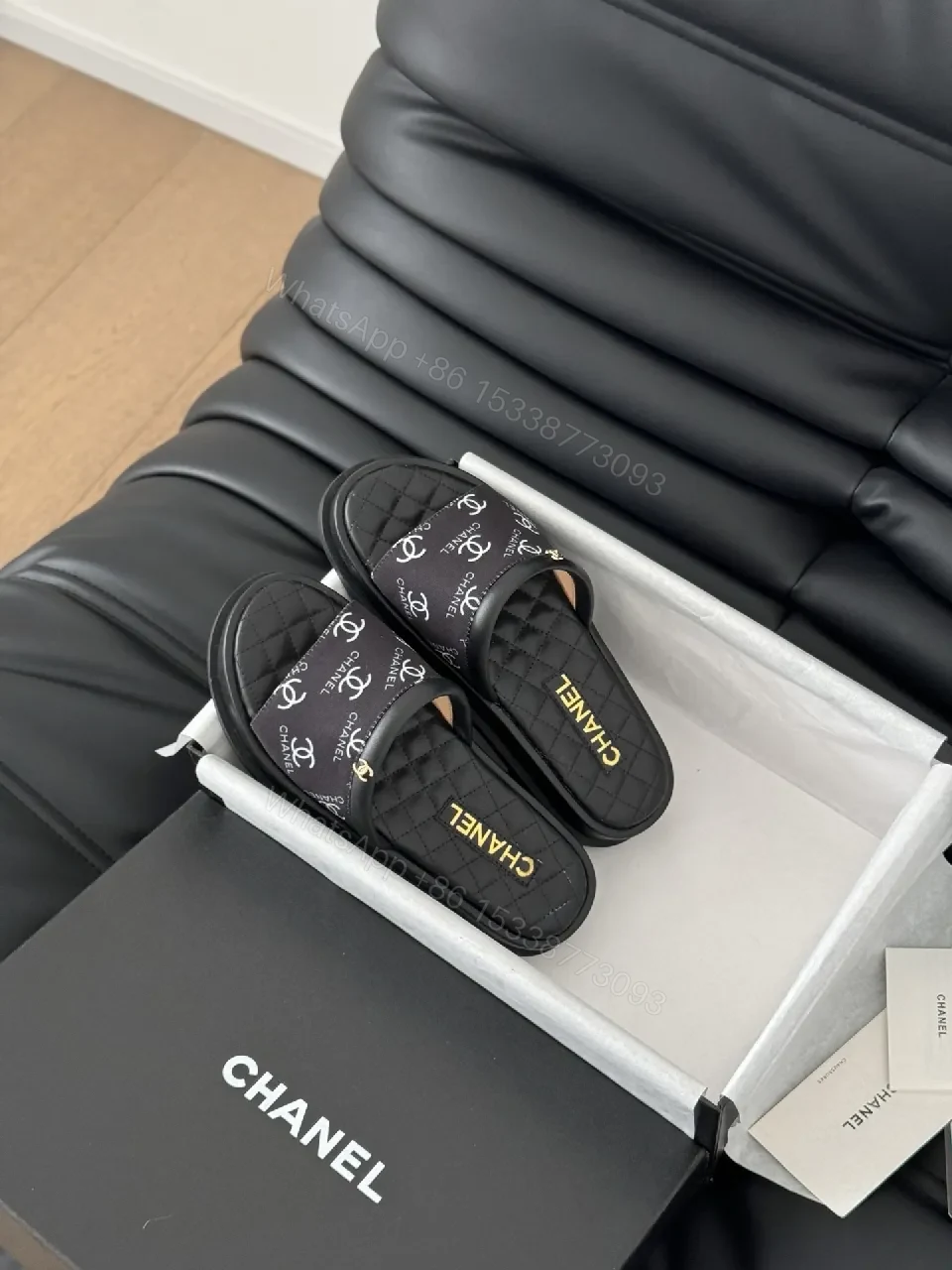 View 4 of Quilted Logo Slide Sandals: Luxe Comfort Daywear