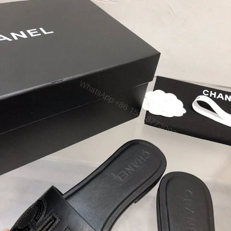 View 2 of Chanel-Style Leather Slide Sandals â€“ Luxe Everyday Comfort