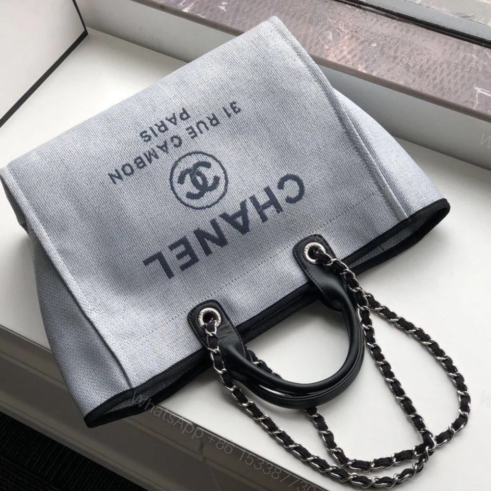 View 3 of Chanel Deauville Tote White Gray 38cm A66941