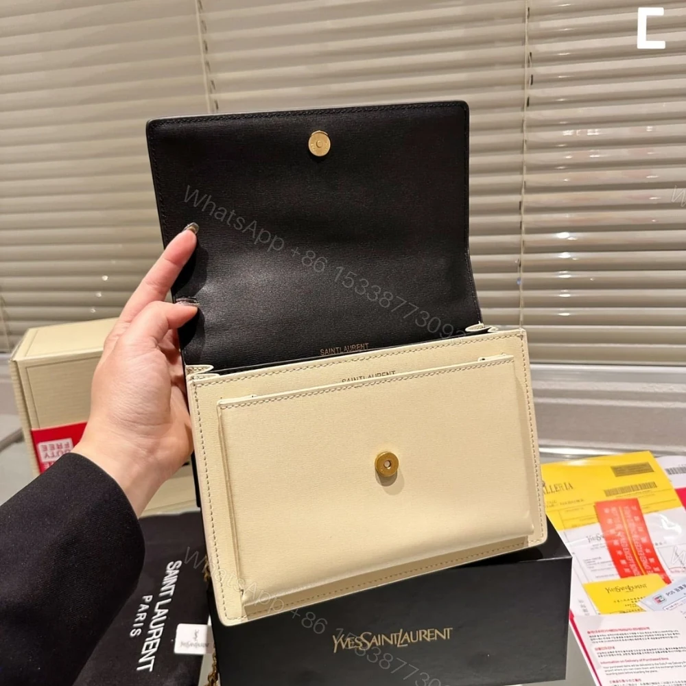 View 6 of Saint Laurent Sunset Medium Chain Bag In Smooth Black And Beige 22Cm 442906D42EW1089