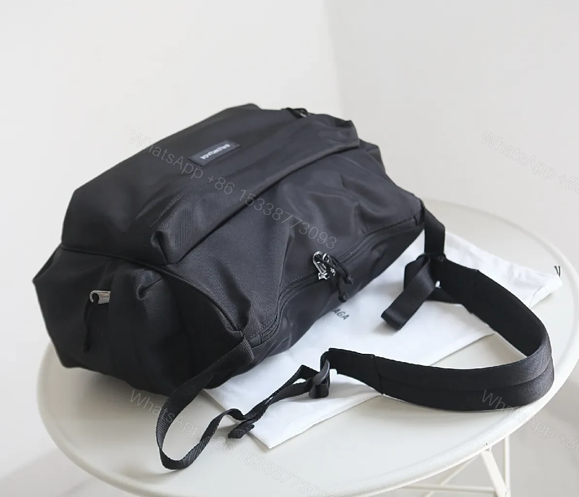 View 2 of Black Nylon Tote, Compact Utility, Minimalist Chic, Water-Resistant, Carryall