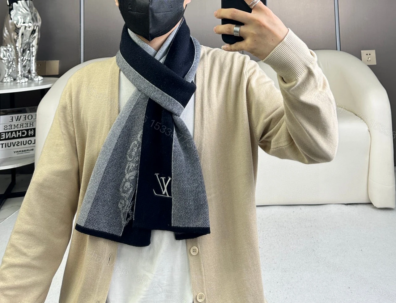 LV 一比一深灰拼色Logo羊毛圍巾秋冬百搭氣質款型男必備 — view 1