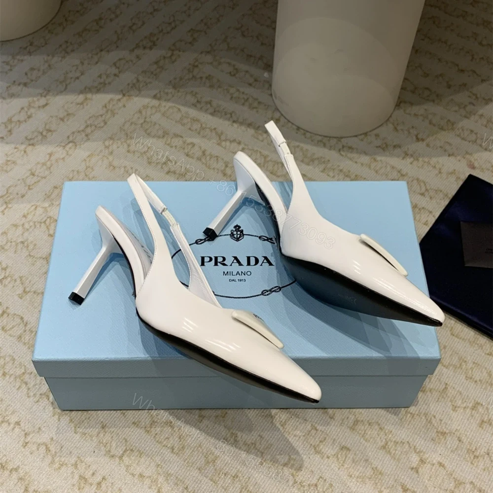 View 6 of 高仿Prada*1I901A露跟印花徽標高跟鞋7.5CM白色免檢版