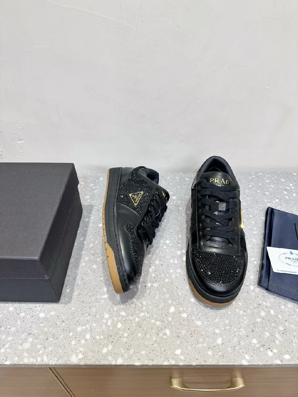View 2 of Black Leather Grid-Textured Luxury Sneakers with All-Day Comfort