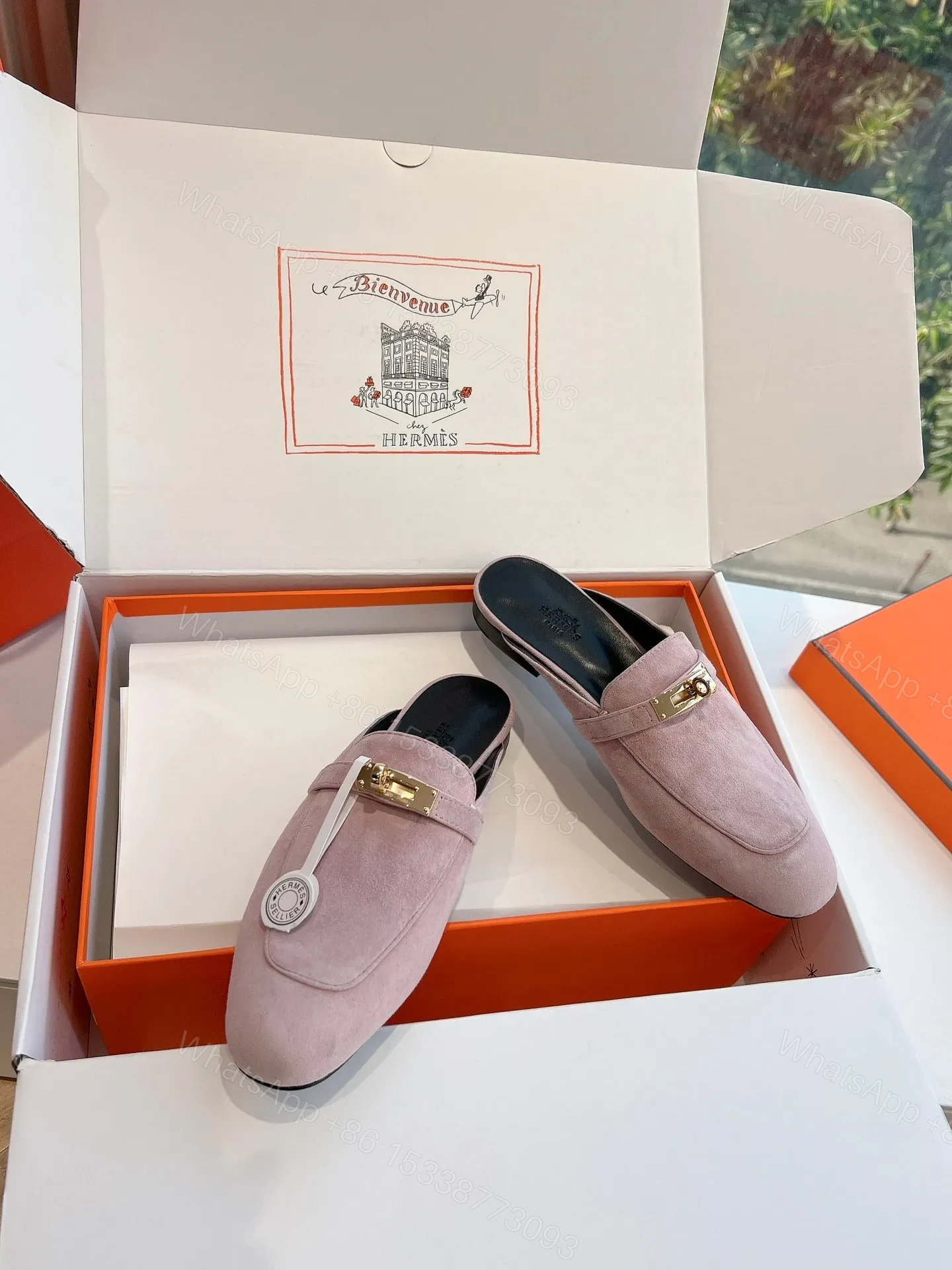 View 5 of Hermes Women Pink Suede Mules