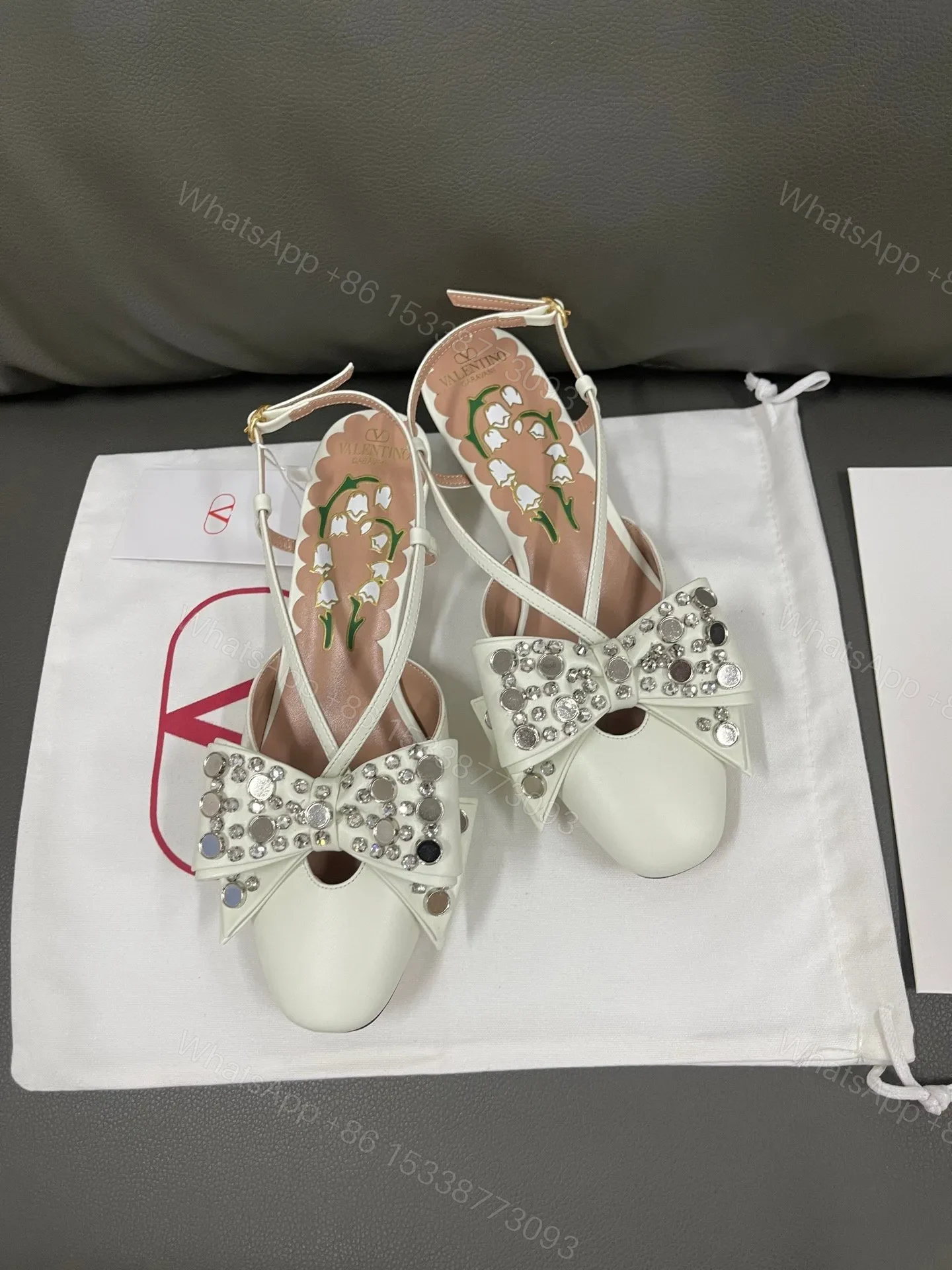 Valentino Women White Leather Bow Embellished Flats — view 1