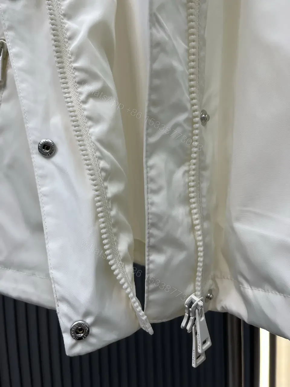 View 4 of Off-White Cream Lightweight Hooded Windbreaker with Zipper Front
