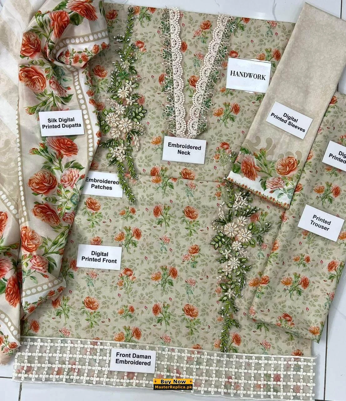 View 2 of Maria b Suit Off White Swiss Lawn Replica