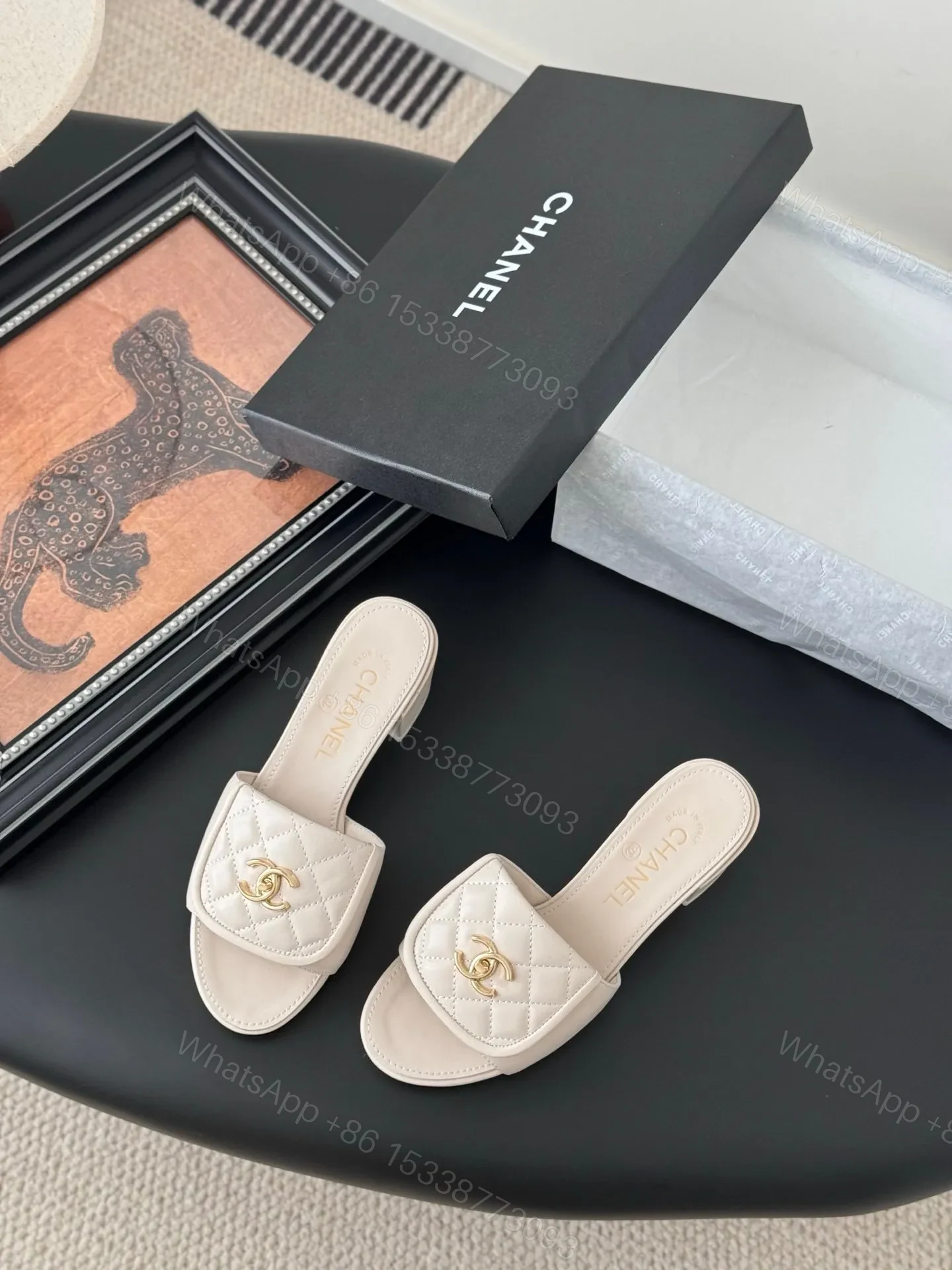 View 5 of Chanel Women Ivory Quilted Leather Mules