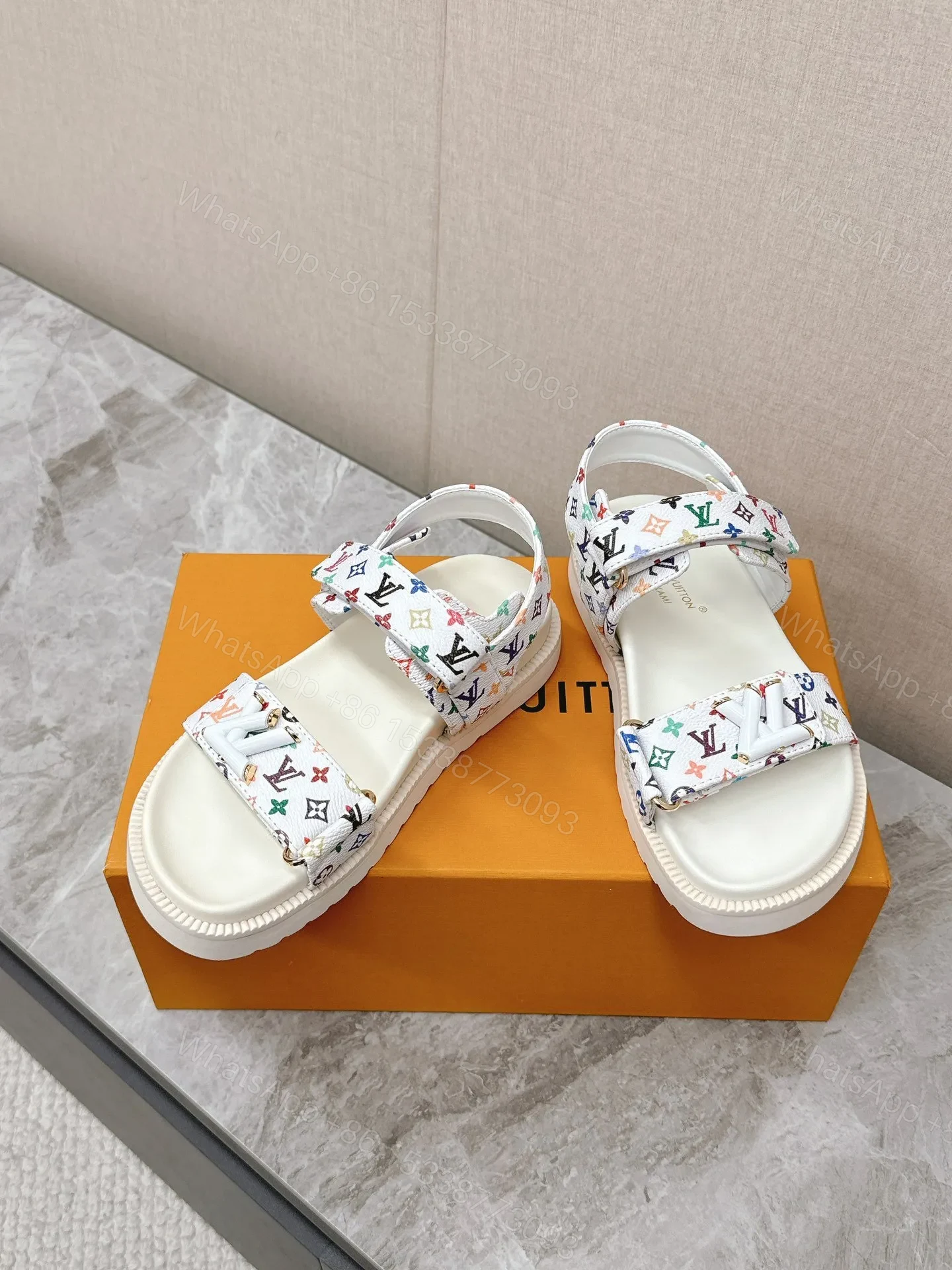 View 6 of LV Women White Patterned Fabric Sandals