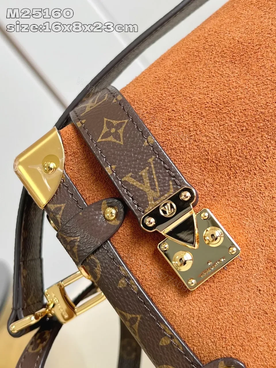 View 2 of Caramel Suede Satchel with Gold Hardware