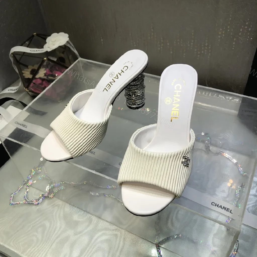 Ivory Knit Slide + Textured Strap + Glam Block Heel + All-Day Comfort Slide — view 1
