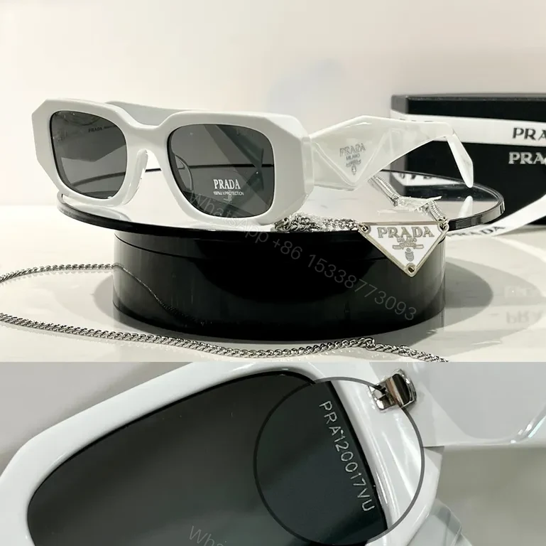 View 6 of Bold Navy Prada Sunglasses: Square Frames, Gold Chain Accent