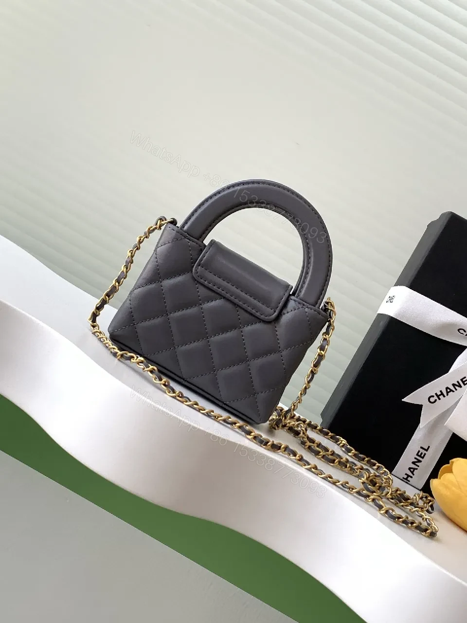 View 9 of Quilted Calfskin Mini Flap Bag with Gold Hardware
