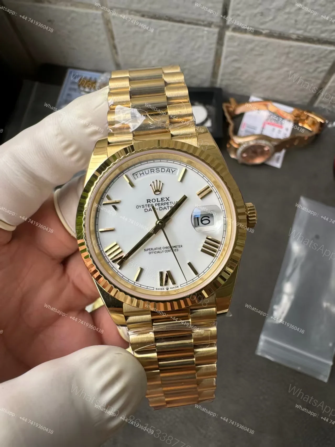 View 5 of Rolex Day-Date M228238-0042 1:1 Replica Gold White Dial 40MM 3255 Movement Presidential Bracelet Super Clone Watch