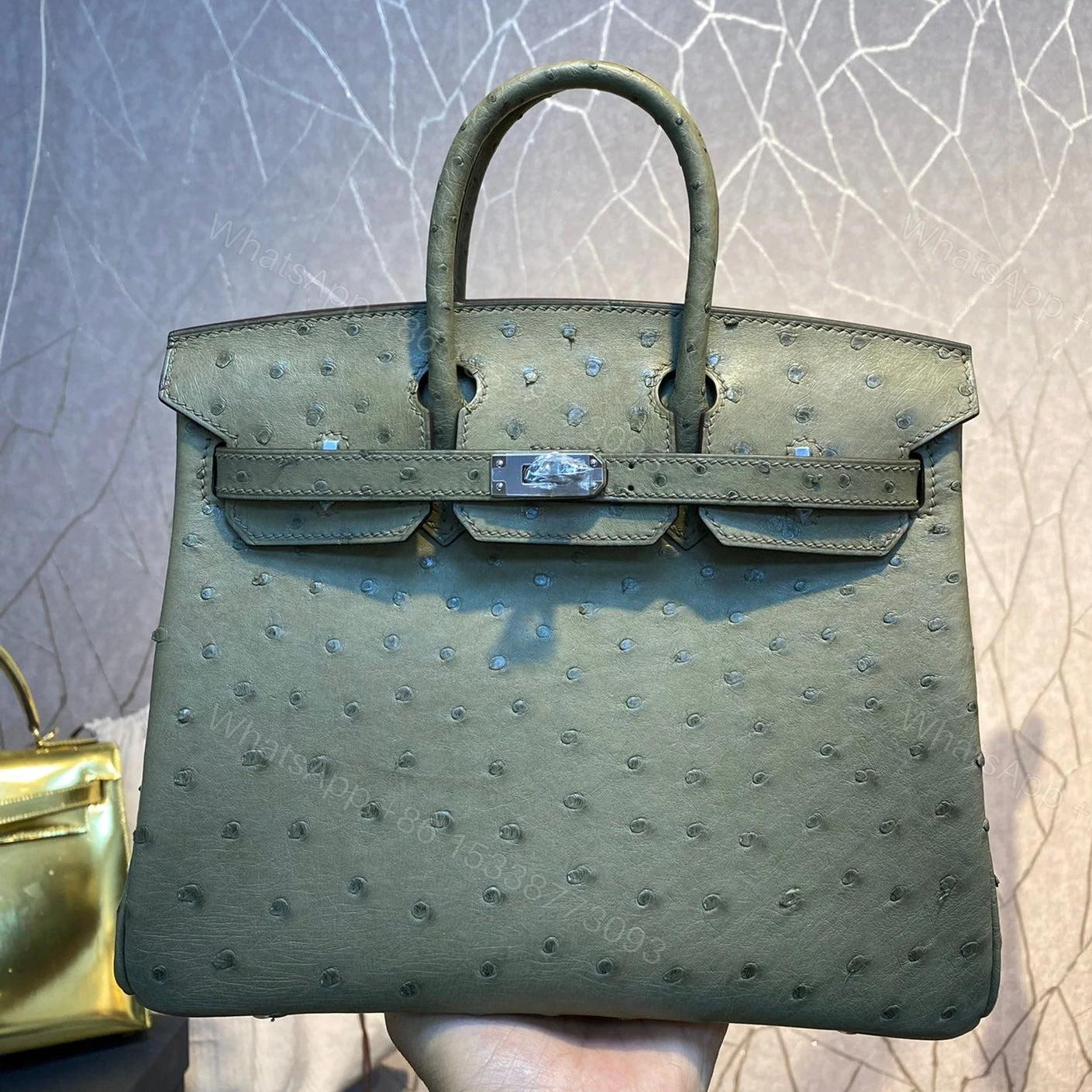 HERMES BIRKIN 30CM KHAKI OSTRICH LEATHER SILVER HARDWARE — view 1