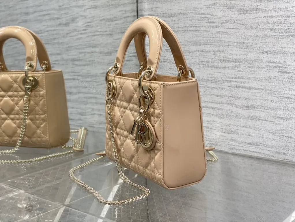 View 2 of Chic Quilted Mini Handbag â€“ Gold Chain & Charms, Nude
