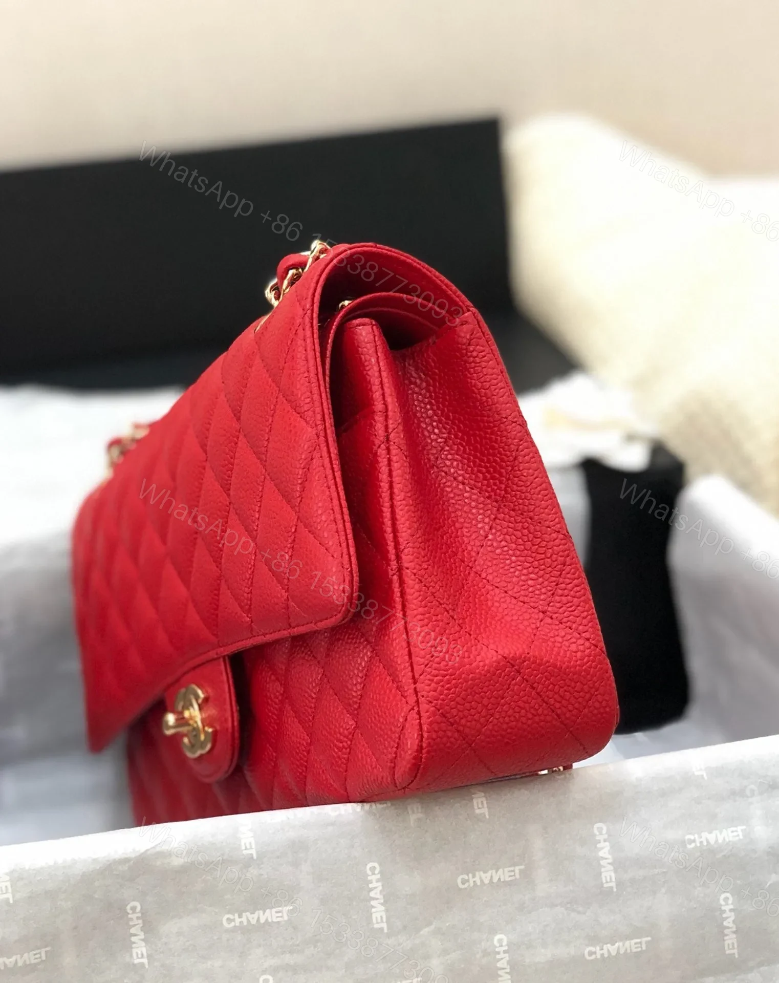 View 3 of FLAP BAG MEDIUM 25CM RED CAVIAR GOLD HARDWARE