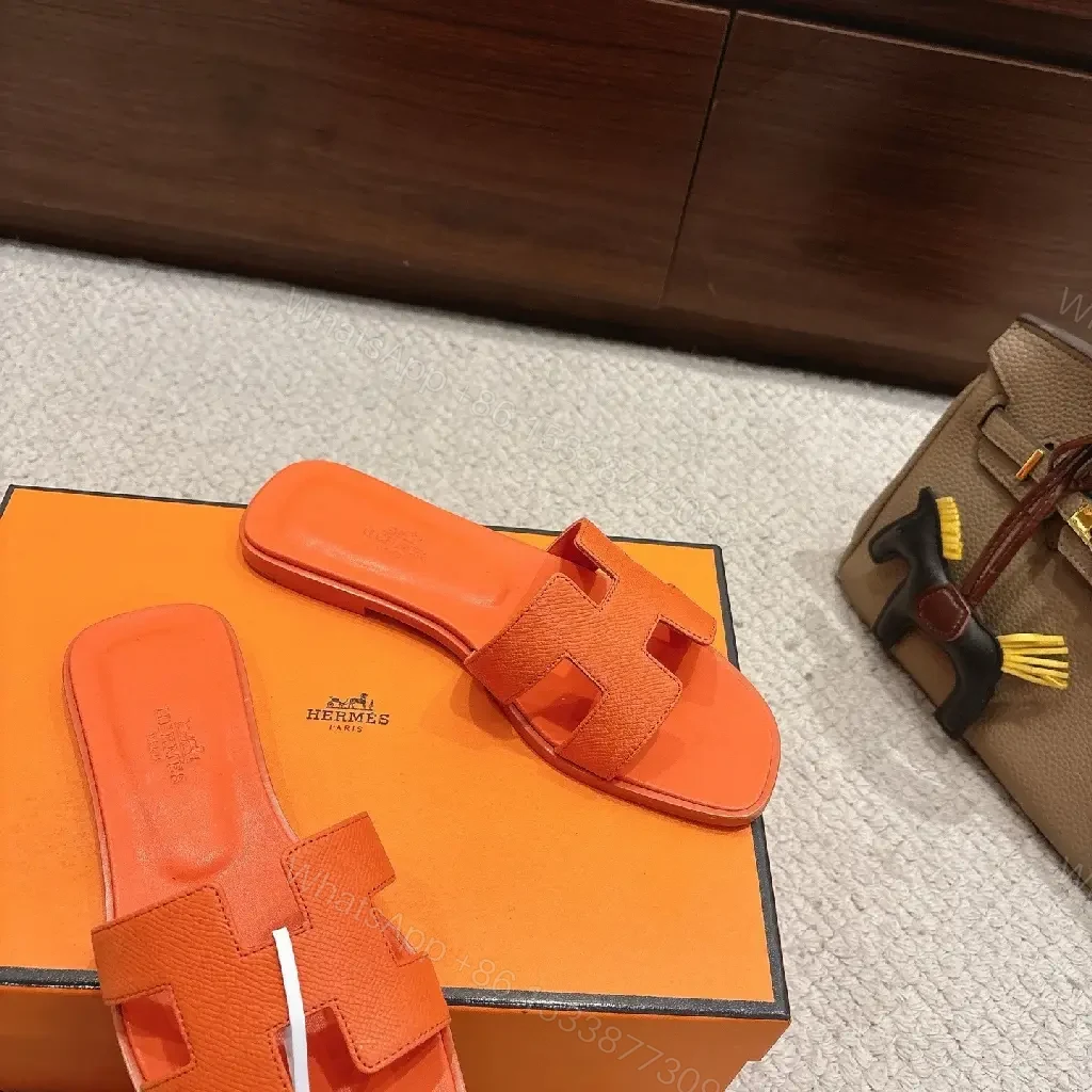 View 2 of Orange Leather Minimalist Slide Sandals - All-Day Comfort