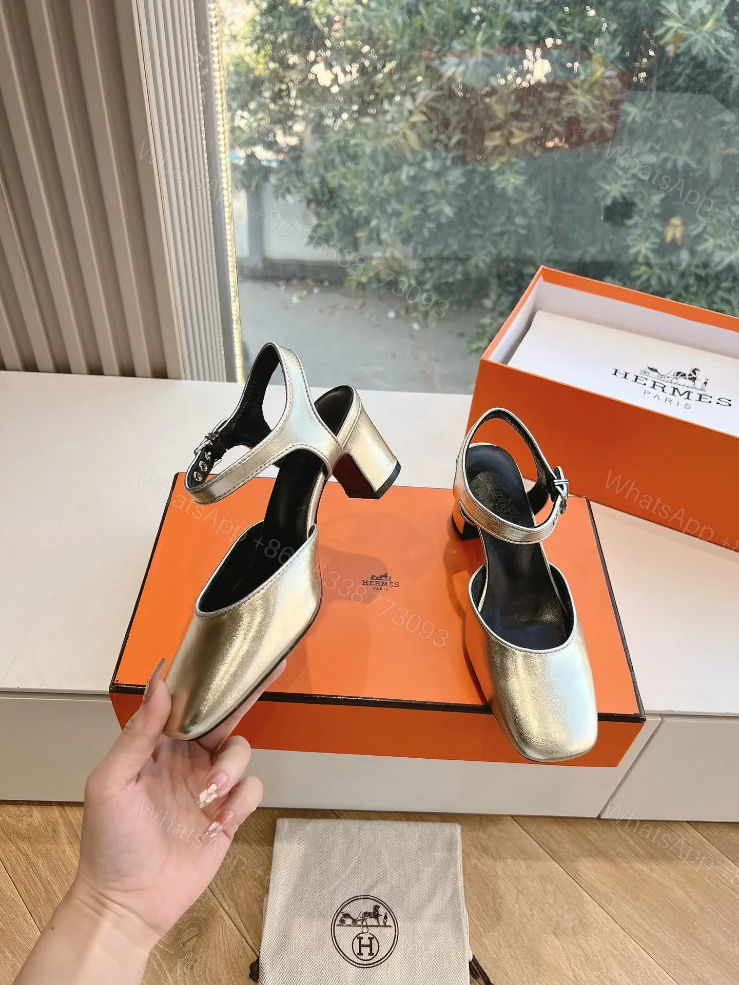View 6 of Hermes Women Silver Leather Square Toe Heels