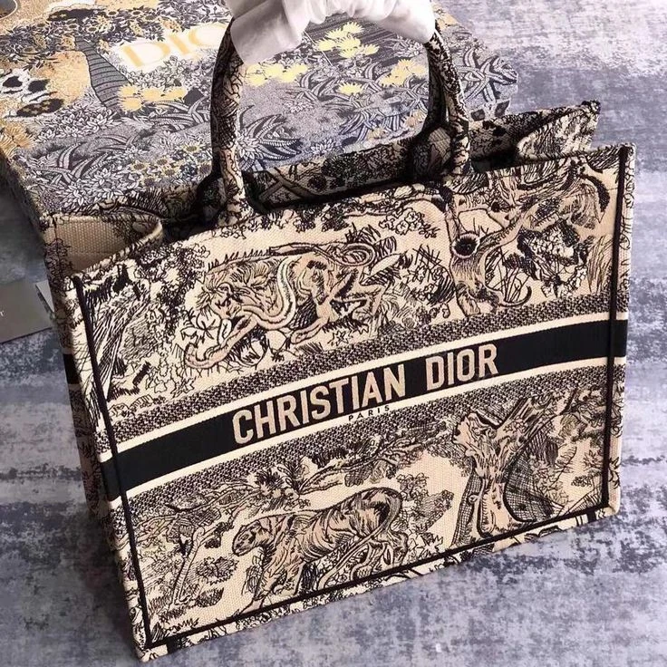 View 5 of Christian Dior Book Tote Bag In Dior Oblique Motif Embroidery First Copy | AAA+ Replica